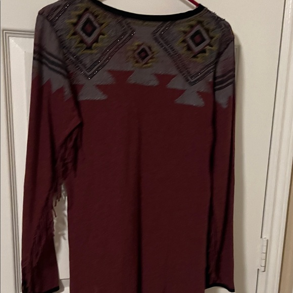 Double D Ranch Maroon Tribal Long Sleeve Top - Picture 4 of 4